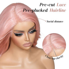 Encounteru-Cynthia Side Part Body Wave Glueless Synthetic Lace Front Wig Middle-Length 24 Inch Pre Plucked Pre Cut Vivid Self Growing Clean Hairline Expertly Designed Wig for Women