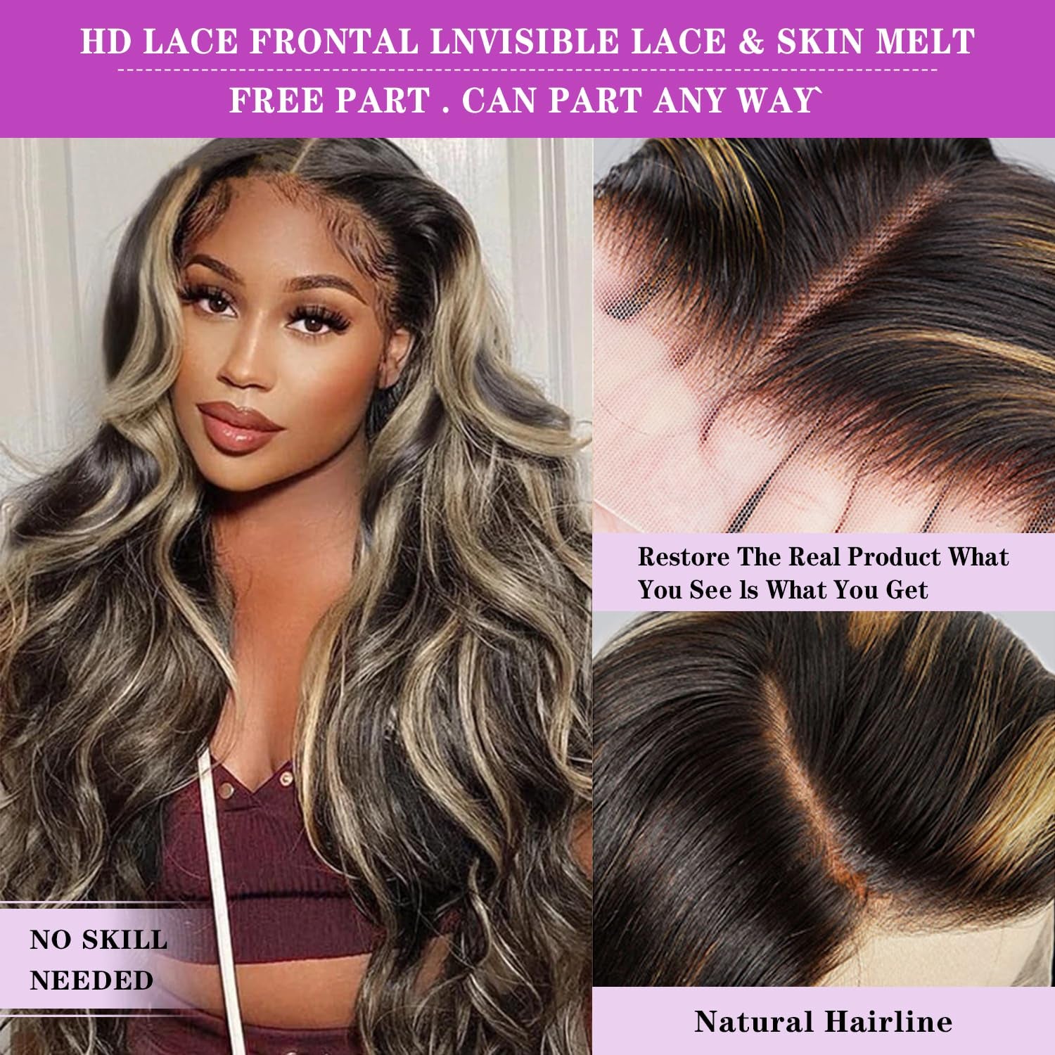 Ombre Lace Front Wig Human Hair Pre Plucked 1B/27 Highlight Lace Front Wig Human Hair with Baby 180 Density 13X4 Body Wave Colored Lace Front Wigs Human Hair Glueless Wigs 20 Inch