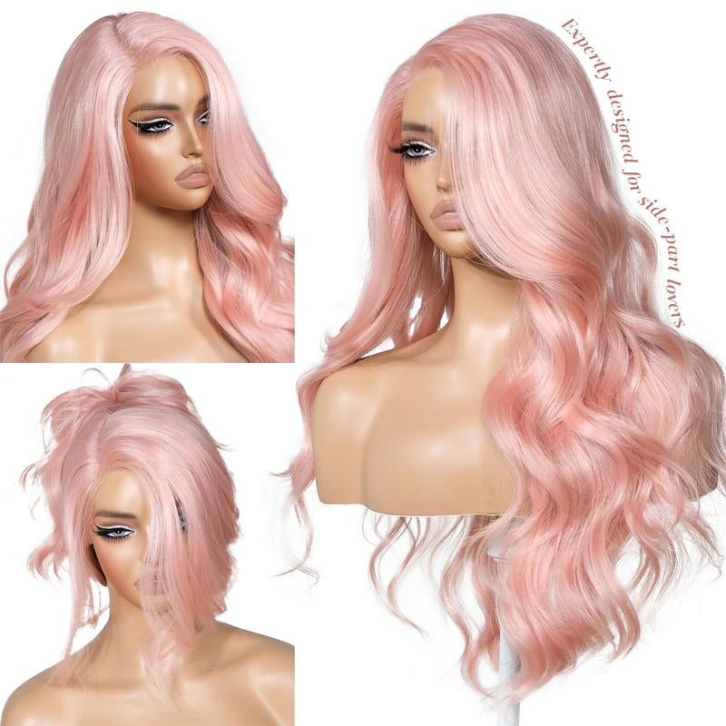 Encounteru-Cynthia Side Part Body Wave Glueless Synthetic Lace Front Wig Middle-Length 24 Inch Pre Plucked Pre Cut Vivid Self Growing Clean Hairline Expertly Designed Wig for Women