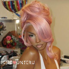 Encounteru-Cynthia Side Part Body Wave Glueless Synthetic Lace Front Wig Middle-Length 24 Inch Pre Plucked Pre Cut Vivid Self Growing Clean Hairline Expertly Designed Wig for Women