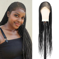 13X8 HD Lace Front Cornrow Braided Wigs Leomonde Box Braid Wig with Baby Hair 36 Inch Long Black Braided Hair Wig for Women